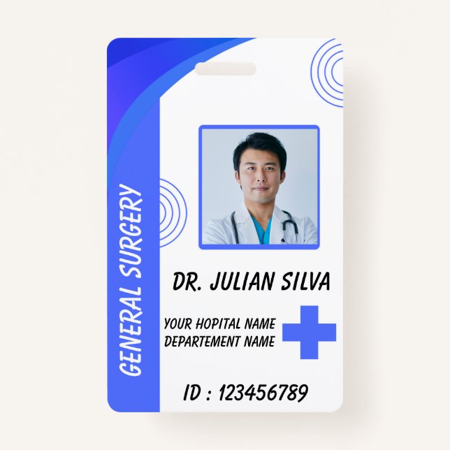Blue Hospital Employee ID Badge Template Ausweis (Vorderseite)