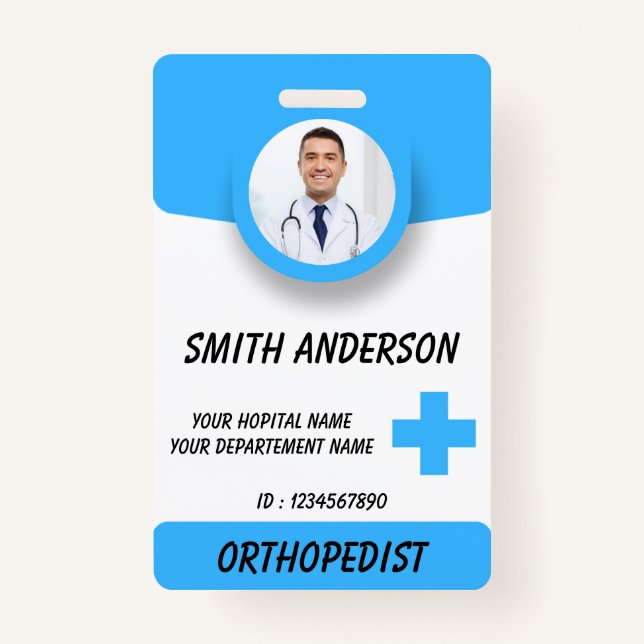 Blue Hospital Logo Employee Photo ID Badge (Devant)