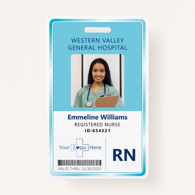 Blue Hospital Nurse Mitarbeiter Foto ID Ausweis (Vorderseite)