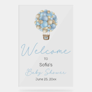 Blue Hot Air Ballon Baby Dusche Begrüßungszeichen Acrylschild