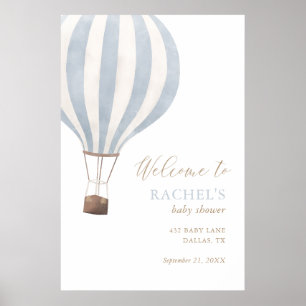 Blue Hot Air Ballon Baby Dusche Begrüßungszeichen Poster