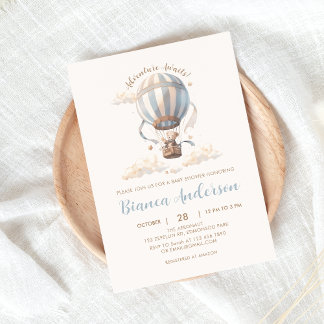 Blue Hot Air Ballon Baby Dusche Einladung