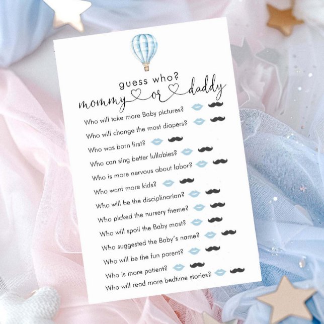 Blue Hot Air Ballon Baby Dusche "Guess Who" Spiel (Von Creator hochgeladen)