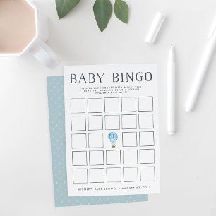 Blue Hot Air Ballon Baby Shooter Bingo Game Card Einladung
