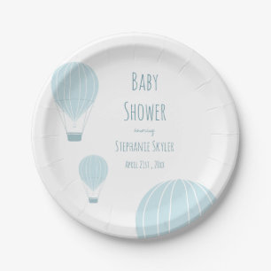 Blue Hot Air Ballon Baby Shower Paper Plate Pappteller