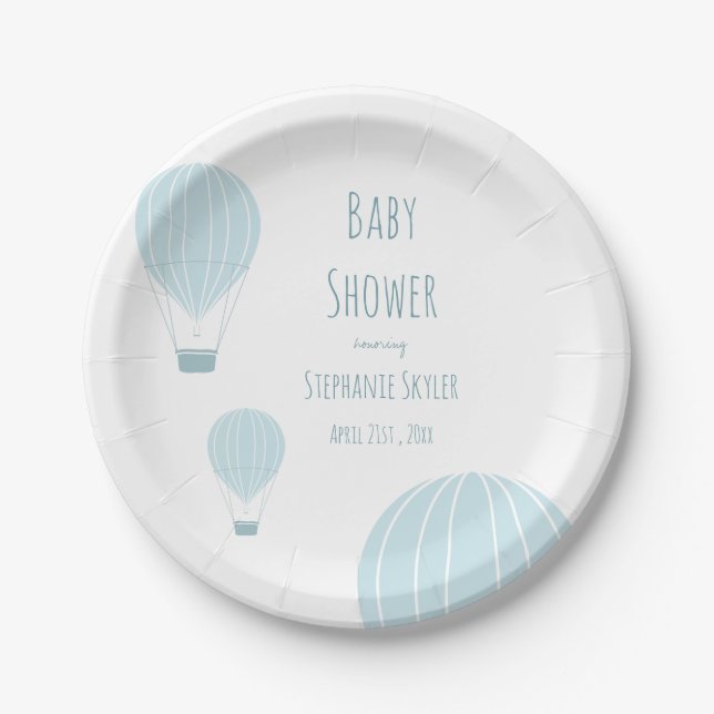 Blue Hot Air Ballon | Baby Shower Paper Plate Pappteller (Vorderseite)