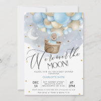 Blue Hot Air Ballon Bear Over Moon Baby Dusche