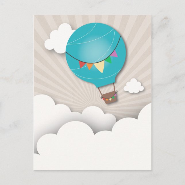Blue Hot Air Ballon Birthday Party Postkarte (Vorderseite)