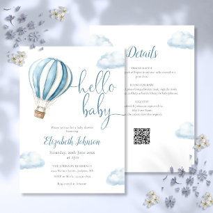 Blue Hot Air Ballon Boy All in one Baby Dusche Einladung