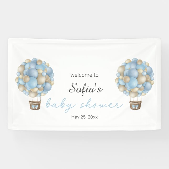 Blue Hot Air Ballon Boy Baby Dusche Banner (Horizontal)