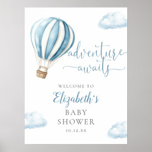 Blue Hot Air Ballon Boy Baby Dusche Begrüßungszeic Poster
