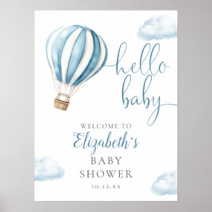 Blue Hot Air Ballon Boy Baby Dusche Begrüßungszeic Poster
