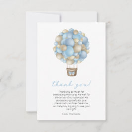 Blue Hot Air Ballon Boy Baby Dusche Dankeskarte