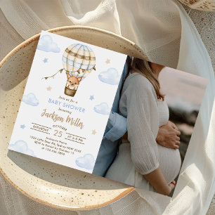 Blue Hot Air Ballon Boy Baby Dusche Foto Einladung