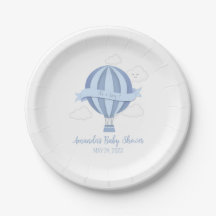 Blue Hot Air Ballon Boy Baby Dusche Papier Teller