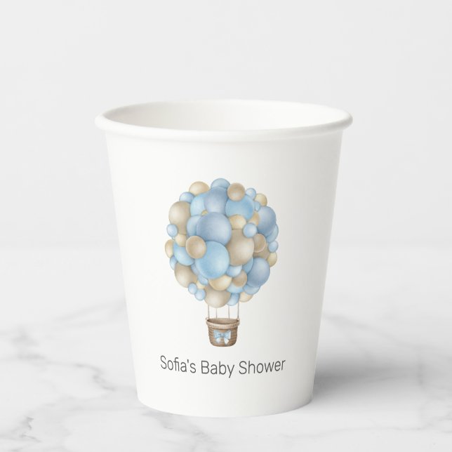 Blue Hot Air Ballon Boy Baby Dusche Pappbecher (Vorderseite)