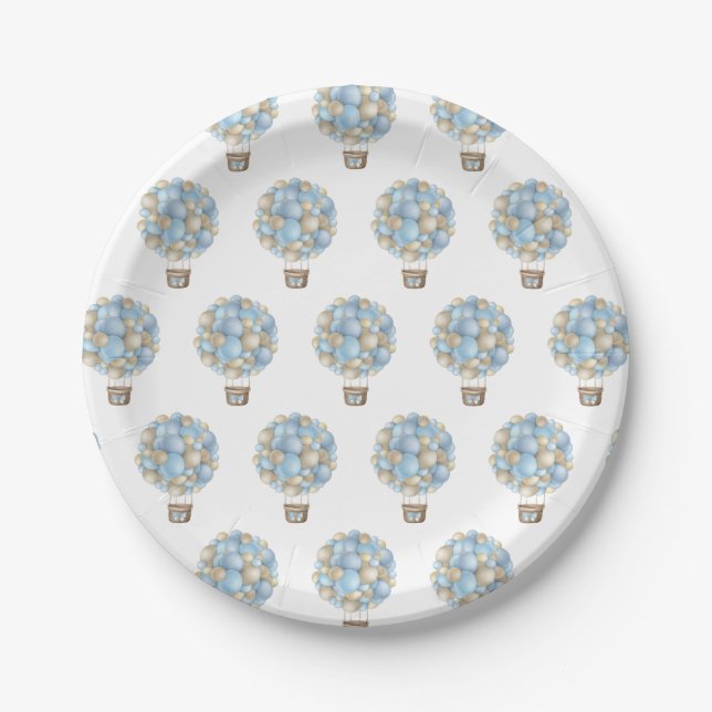 Blue Hot Air Ballon Boy Baby Dusche Pappteller (Vorderseite)