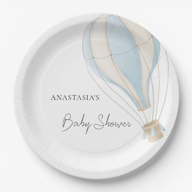 Blue Hot Air Ballon Boy Baby Dusche Pappteller (Vorderseite)