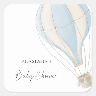 Blue Hot Air Ballon Boy Baby Dusche Quadratischer Aufkleber