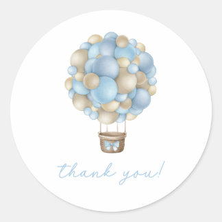 Blue Hot Air Ballon Boy Baby Dusche Runder Aufkleber