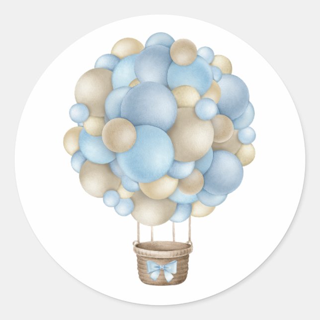 Blue Hot Air Ballon Boy Baby Dusche Runder Aufkleber (Vorderseite)