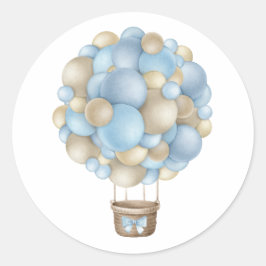 Blue Hot Air Ballon Boy Baby Dusche Runder Aufkleber