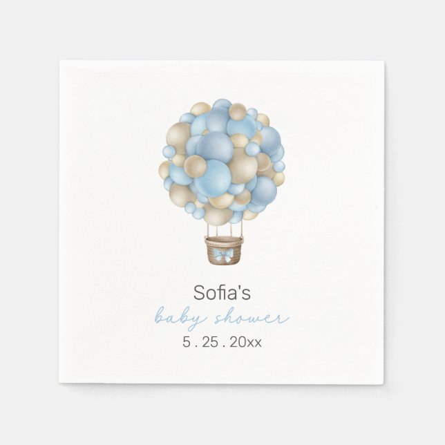 Blue Hot Air Ballon Boy Baby Dusche Serviette (Vorderseite)