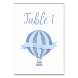 Blue Hot Air Ballon Boy Baby Dusche Tischnummer