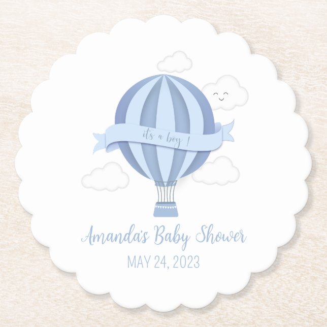 Blue Hot Air Ballon Boy Baby Dusche Untersetzer (Vorderseite)