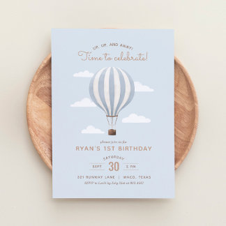Blue Hot Air Ballon Boy Geburtstagsparty Einladung