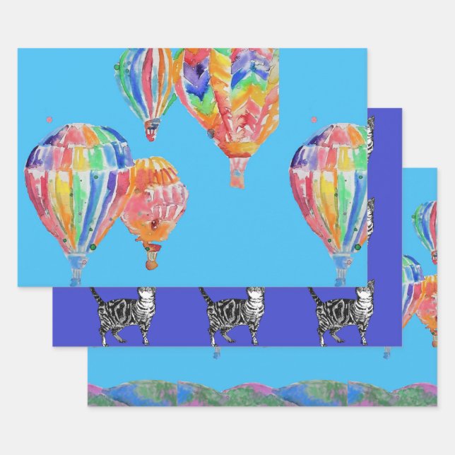 Blue Hot Air Ballon Boys Ballons Wasserfarbe Geschenkpapier Set (Set)