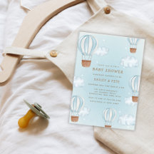 Blue Hot Air Ballon Cloud Star Boy Baby Dusche