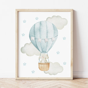 Blue Hot Air Ballon, Elephant, Sterne, Junge Kinde Poster