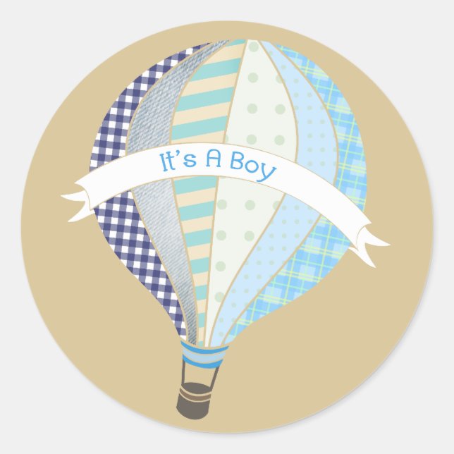 Blue Hot Air Ballon Es ist ein Boy Sticker (Vorderseite)