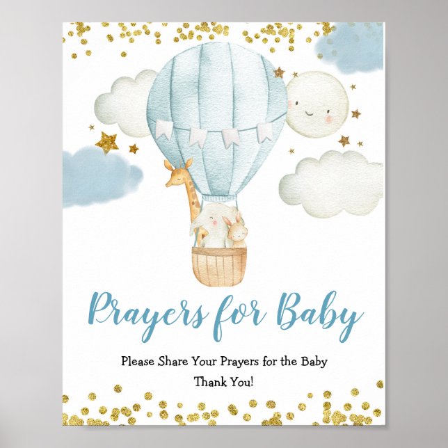 Blue Hot Air Ballon Gebete für Baby-Zeichen Poster (Vorne)