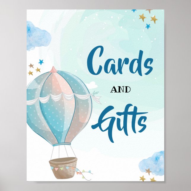 Blue Hot Air Ballon Karten und Geschenke Baby Dusc Poster (Vorne)