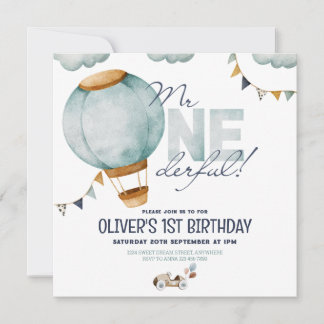 Blue Hot Air Ballon Mr ONEderful Boy Einladung