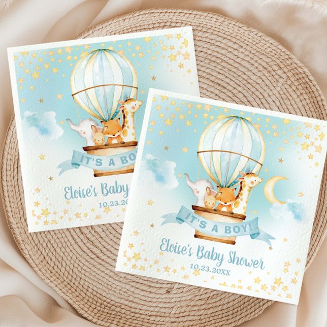 Blue Hot Air Ballon Niedlicher Tiere Boy Baby Dusc Serviette (Von Creator hochgeladen)