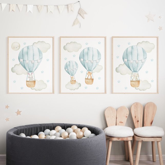 Blue Hot Air Ballon, Niedlicher Tiere, Boy Kinderz Bilderwand Sets (Von Creator hochgeladen)