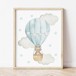 Blue Hot Air Ballon, Tiere, Bären, Junge Kinderzim Fotodruck