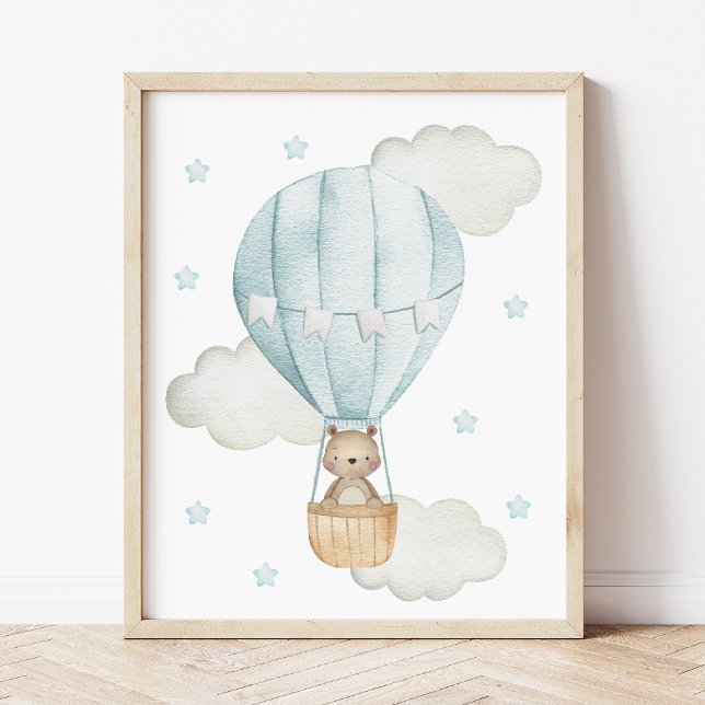 Blue Hot Air Ballon, Tiere, Bären, Junge Kinderzim Fotodruck (Von Creator hochgeladen)