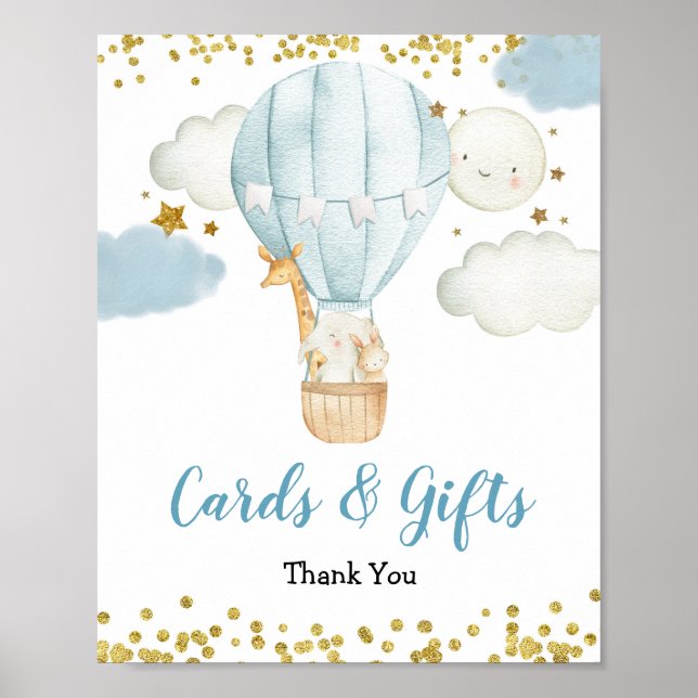 Blue Hot Air Ballon Tiere Karte & Geschenke Zeiche Poster (Vorne)