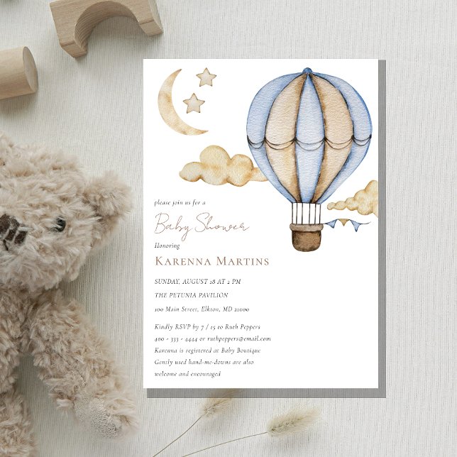 Blue Hot Air Ballon White Baby Dusche Einladung (Von Creator hochgeladen)