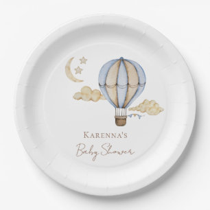 Blue Hot Air Ballon White Baby Dusche Pappteller