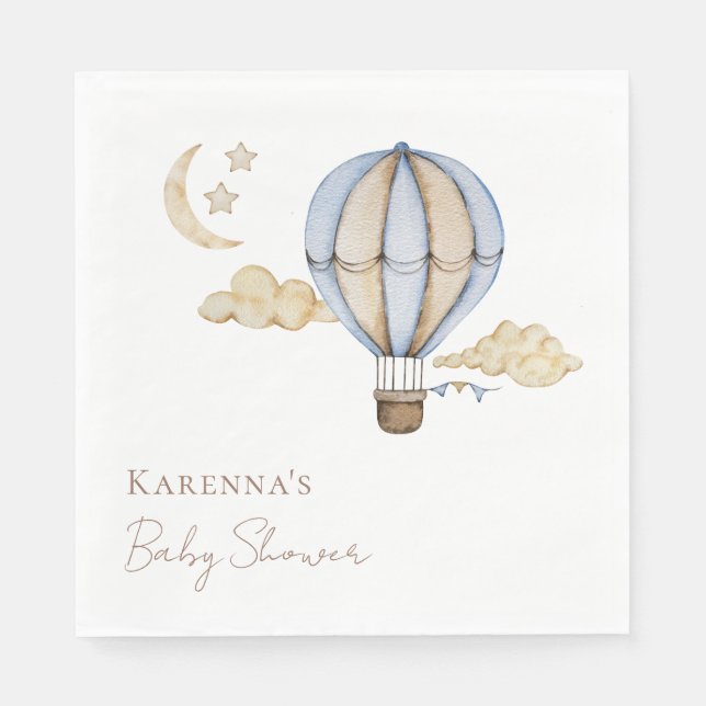Blue Hot Air Ballon White Baby Dusche Serviette (Vorderseite)