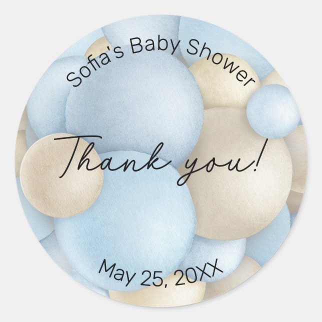 Blue Hot Air Balloon Baby Dusche Runder Aufkleber (Vorderseite)