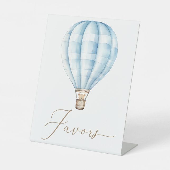 Blue Hot Air Balloon Baby Duschfavoriten Sockelschild (Vorderseite)