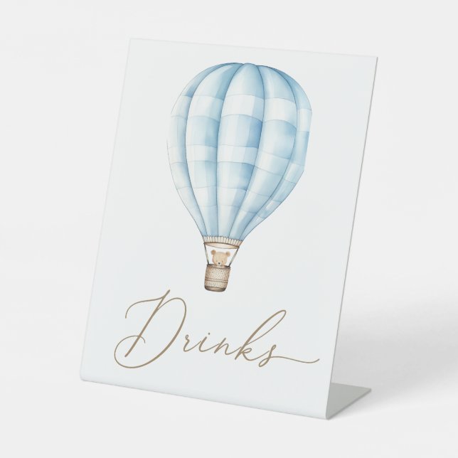 Blue Hot Air Balloon Baby Duschgetränke Sockelschild (Vorderseite)