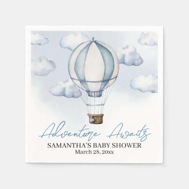 Blue Hot Air Balloon Baby Duschpapier Napkin Serviette (Vorderseite)