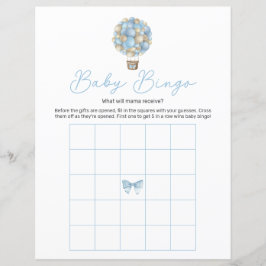 Blue Hot Air Balloon Baby Showdusche Bingo Game